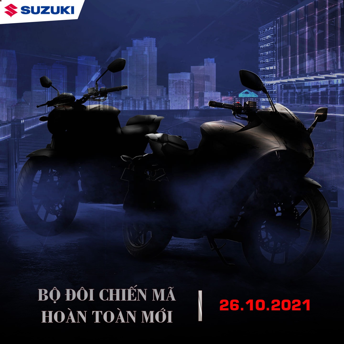 Hình ảnh Suzuki Việt Nam đăng tải kèm dòng trạng thái “Cùng đón chờ sự xuất hiện của bộ đôi siêu phẩm”
