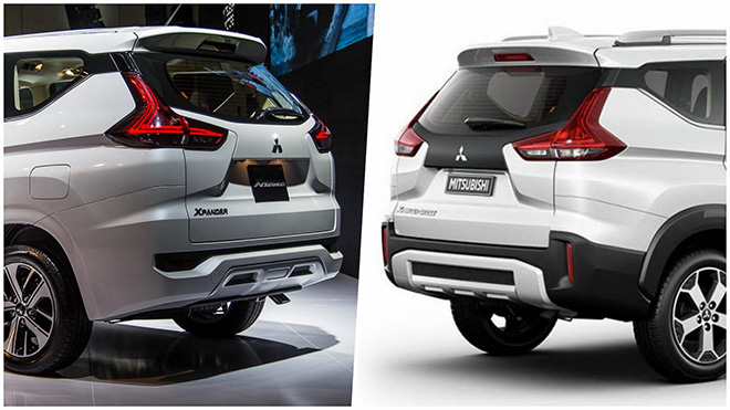 Sự kết hợp hoàn hảo 2 tone màu đen - trắng tạo nên điểm đặc biệt trong Xpander Cross ( xe bên phải )
