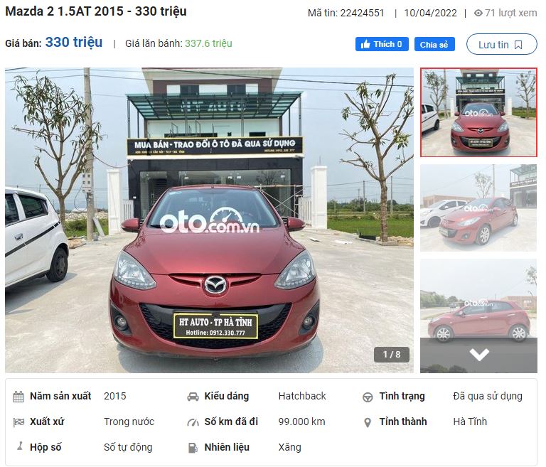 Giá Mazda2 rao bán (nguồn: oto.com)