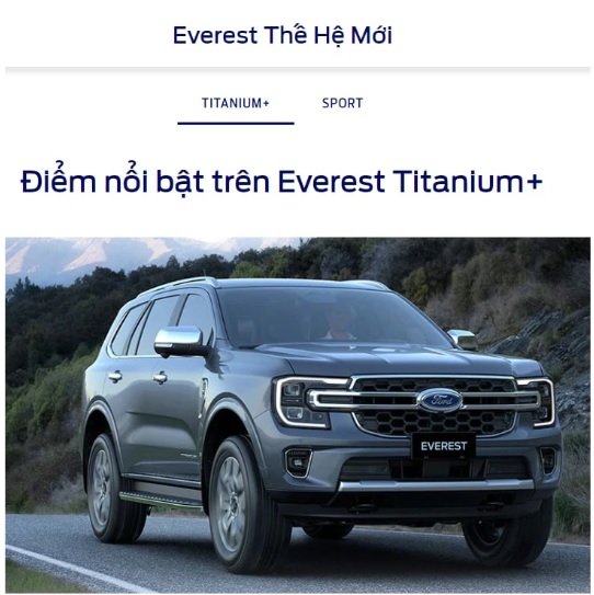 Thông tin về Ford Everest thế hệ mới trên trang chủ của Ford Việt Nam