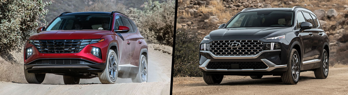 Hyundai Tucson (trái) và Hyundai Santa Fe (phải)