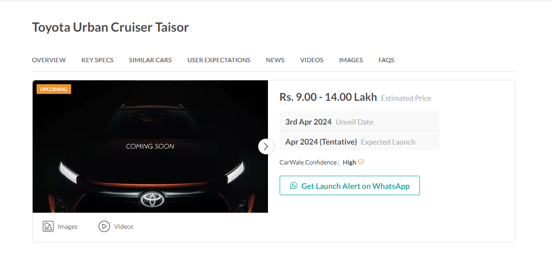 Giá dự kiến Toyota Urban Cruiser Taisor 2024 tại Ấn Độ