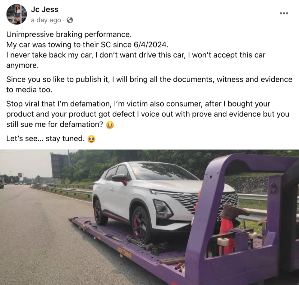 Chiếc Omoda 5 bị lỗi phanh của Jc Jess