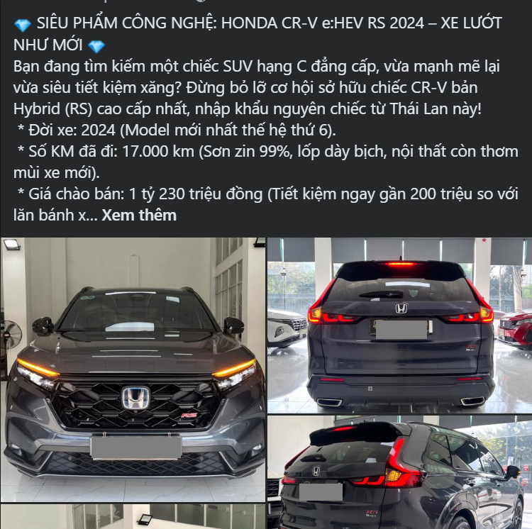 Honda CR-V hybrid 2024 “lướt” 17.000 km xuất hiện trên sàn xe cũ với giá bán gây chú ý