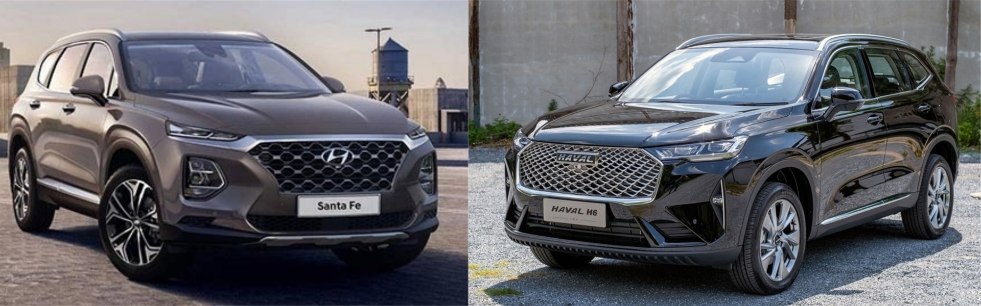 Hyundai Santa Fe 2020 (trái) và Haval H6 2021 (phải)
