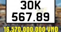 Biển sảnh tiến 'siêu vip' 30K-567.89 trúng đấu giá hơn 16 tỷ đồng tiếp tục bị bỏ cọc lần 2