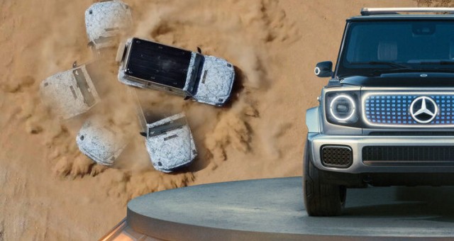Chiêm ngưỡng Mercedes EQG tự tin xoay tròn như xe tăng trên sa mạc cát
