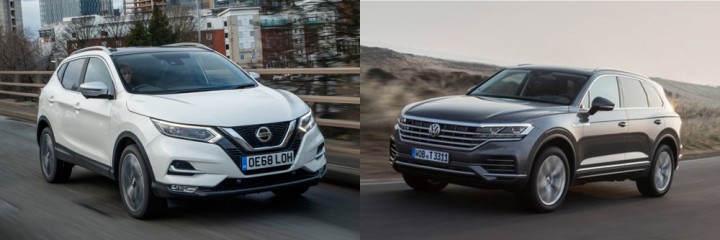Nissan Qashqai (trái) vs Volkswagen Touareg (phải)